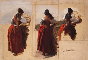 Studies van een vrouw uit Rügen door Hans Gude
